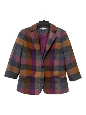 CABI Happy Blazer Jewel Tone Plaid Purple Earth Tones Wool Blend Academia Boho 6